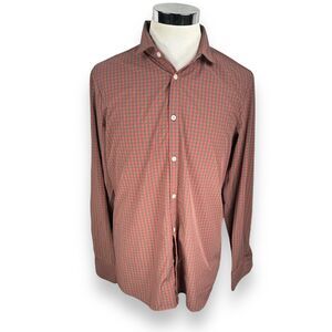 Mizzen + Main Shirt Mens‎ Large Red Black Buffalo Plaid Button Up Stretch